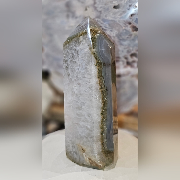 Blue Agate and Quartz Crystal Tower - Large 6.5 Inches Tall - Picture 3 of 14